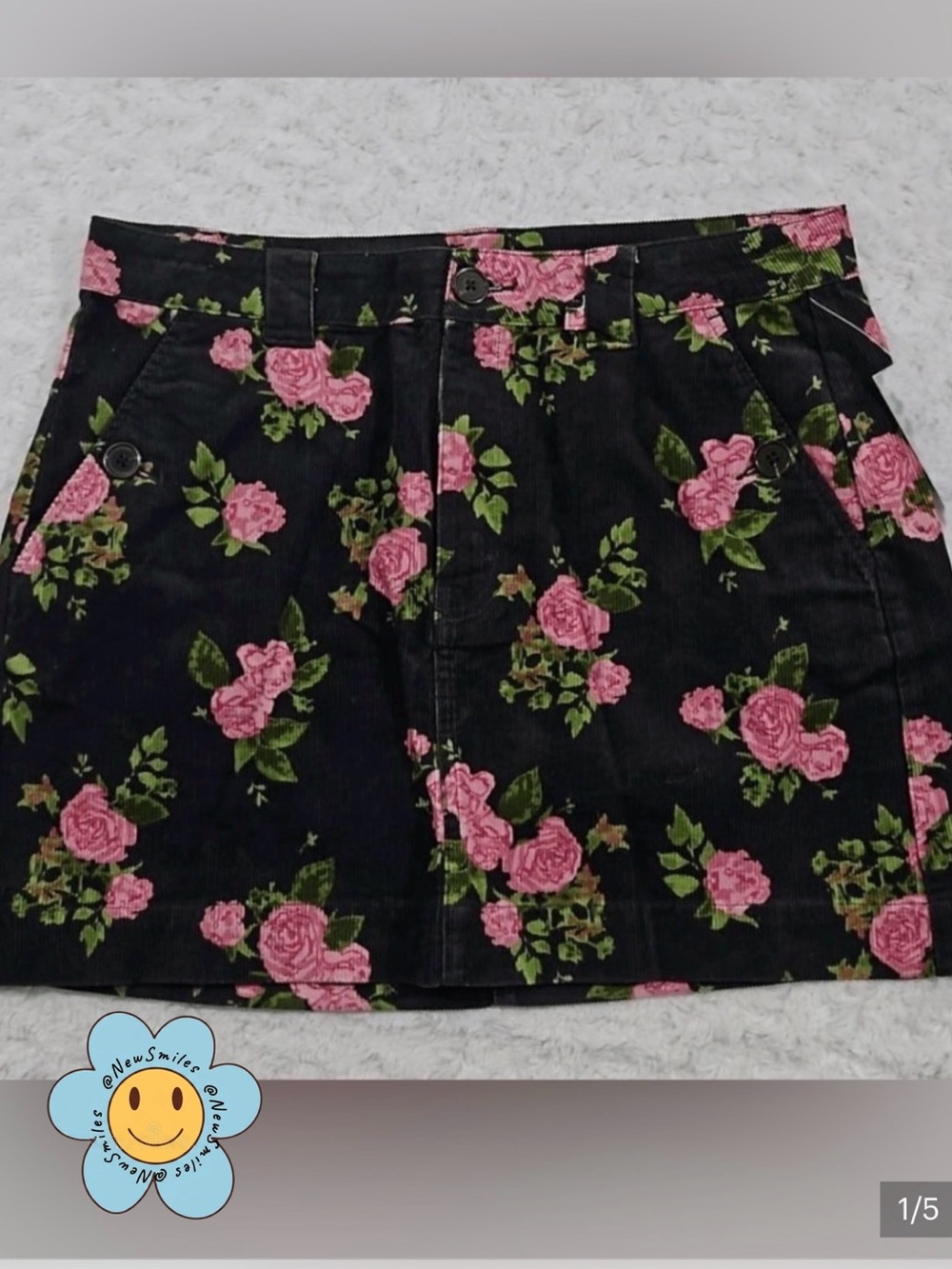 wild fable ~ Black ~ Mini Skirt ~Pink Rose Print ~ Corduroy ~ NWOT ~ Size 18